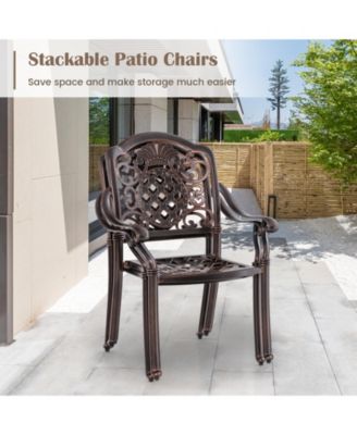 Patio Dining Chairs – 2 Pc, Cast Aluminum, Metal Armchairs, Stackable Design, Outdoor Furniture for Garden or Patio