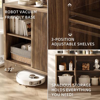 47" 2-Door Mid Century Modern Buffet Cabinet with Storage, Accent Sideboard and Credenza with Fluted Doors