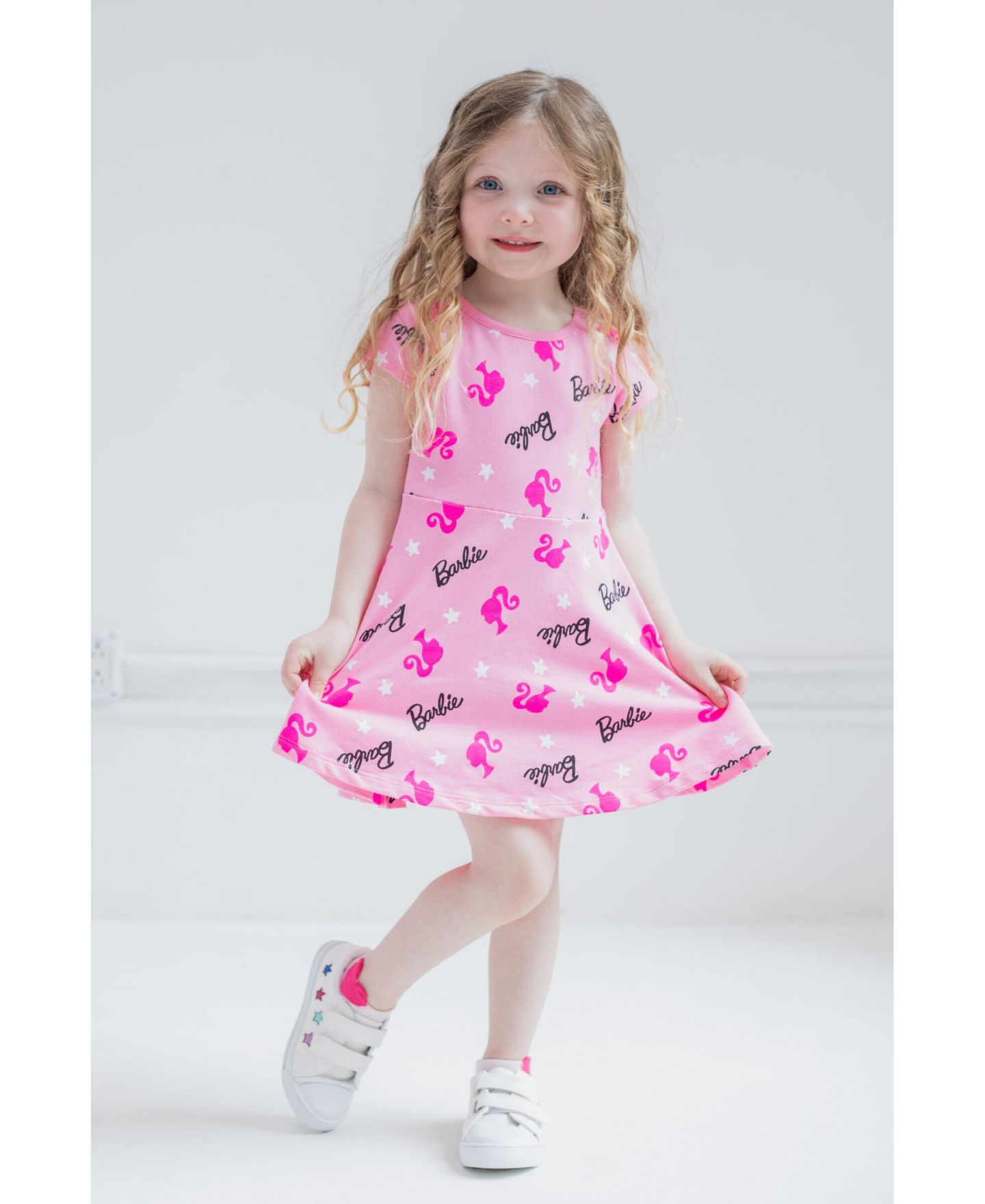 Платье Barbie French Terry Skater Dress для девочек, цвет: Розовый — фото 3