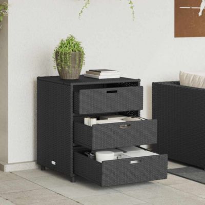 Garden Storage Cabinet Black Poly Rattan, Powder-Coated Steel