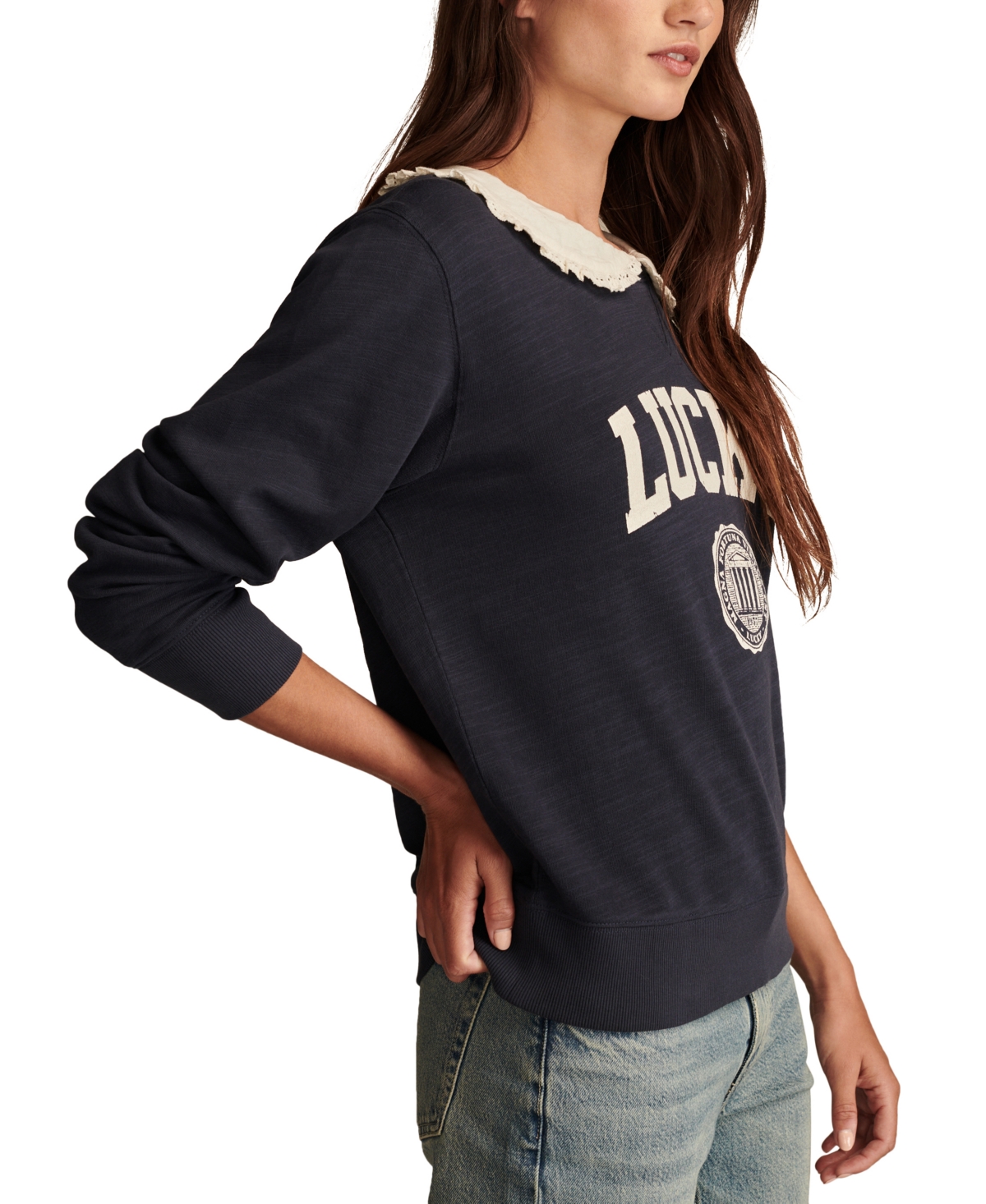 Lucky Brand Women's Peter-Pan-Collared Cotton Logo Sweatshirt