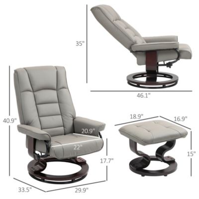 Swivel Recliner with Ottoman, Faux Leather Reclining Chair, Gray