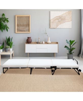 Twin Size Folding Convertible Sleeper Bed Ottoman with Slipcover, Beige