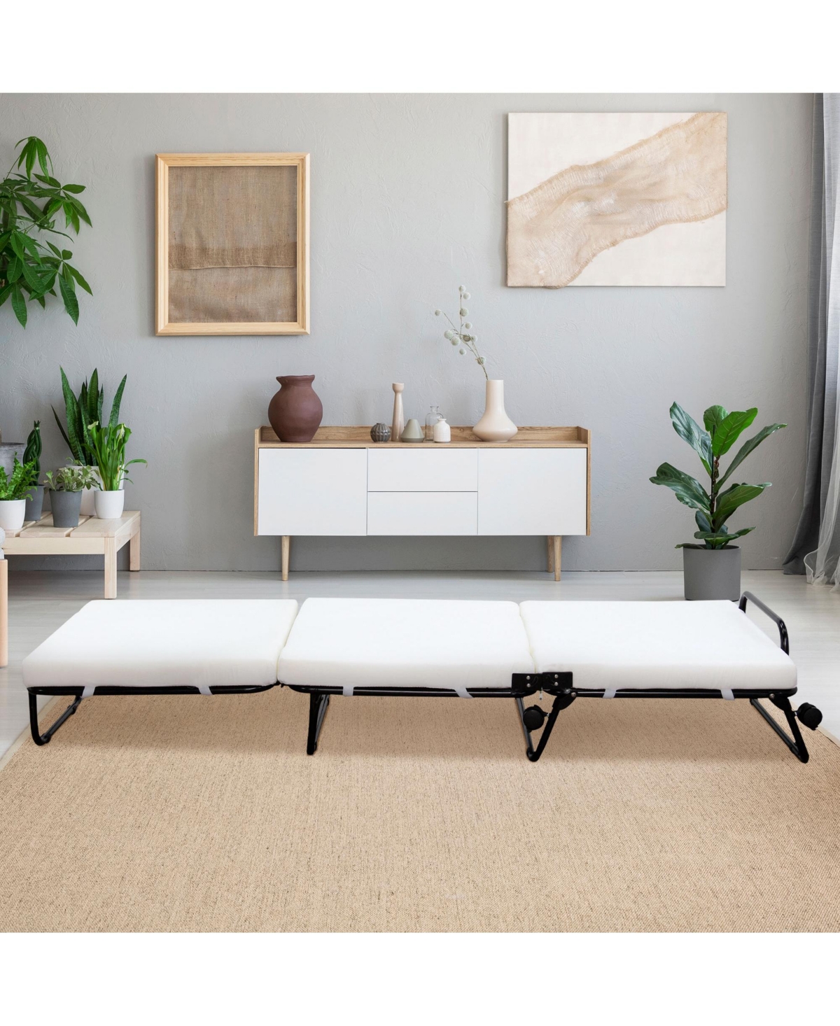Homcom Twin Size Folding Convertible Sleeper Bed Ottoman with Slipcover, Beige