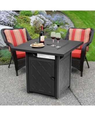 28 Inch Propane 50 000 BTU Patio Square Gas Fireplace with Lava Rock-Black