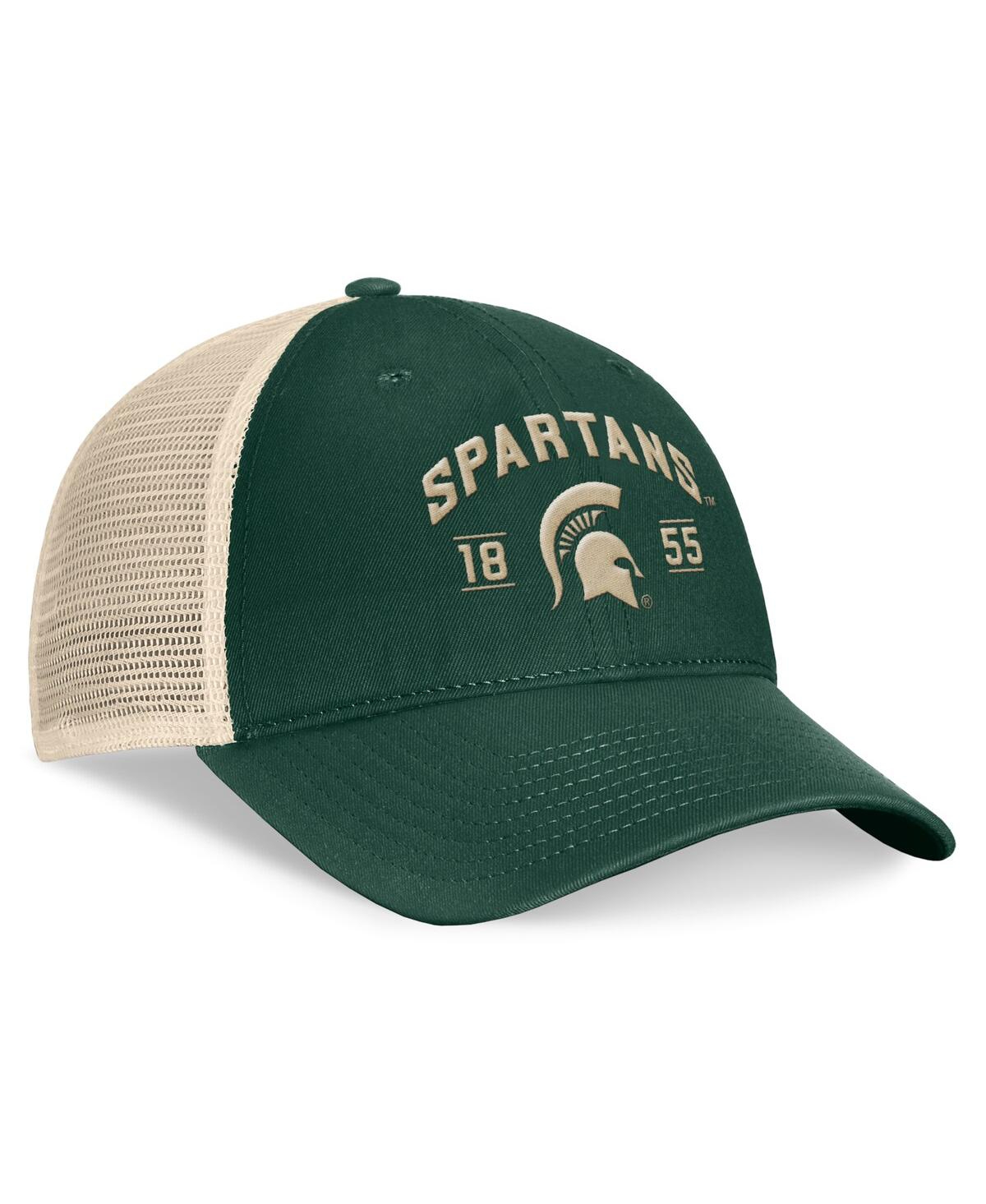 Top Of The World Men's Green Michigan State Spartans Heritage Waylon Trucker Adjustable Hat In Green,natural