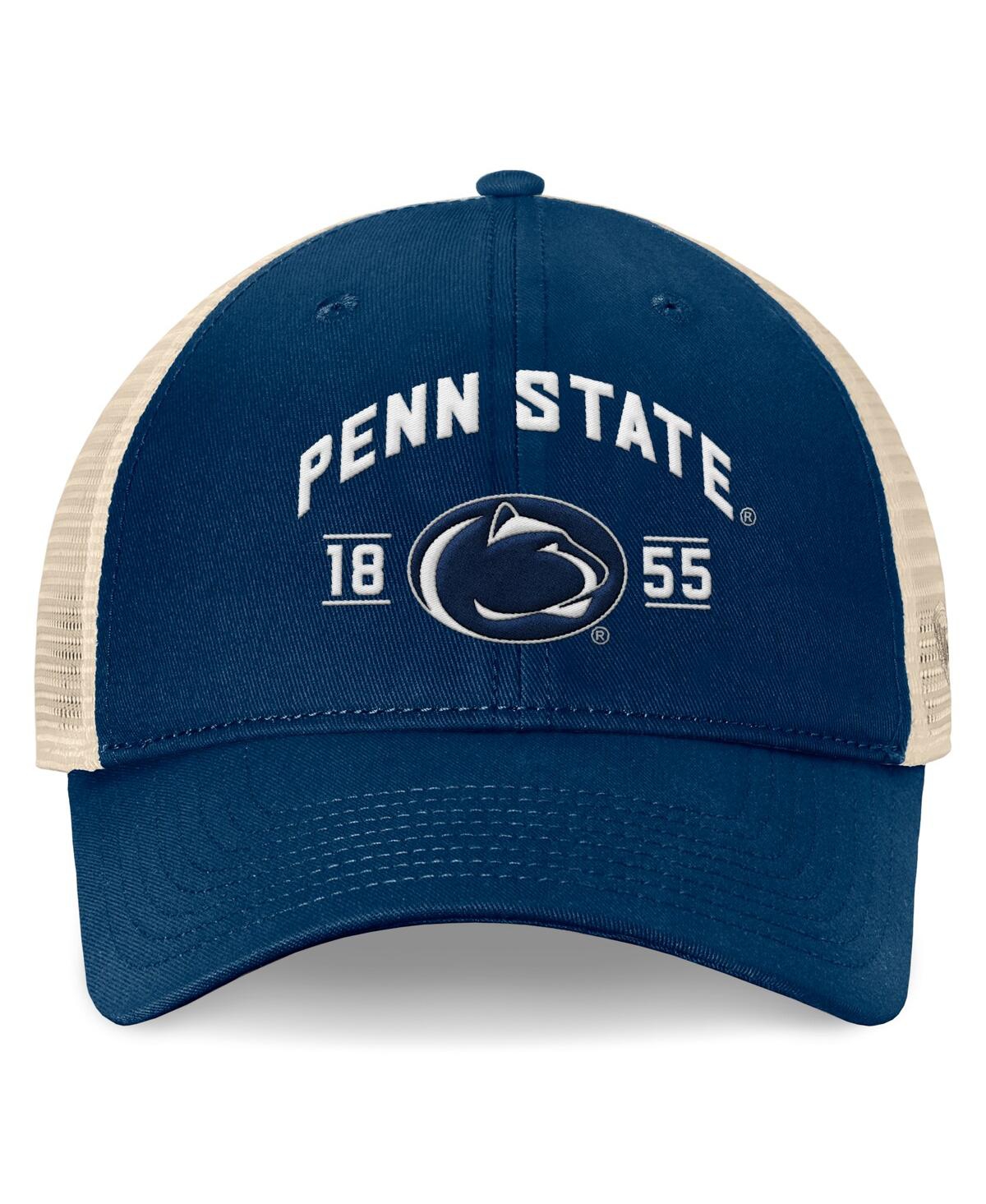 Top Of The World Men's Navy Penn State Nittany Lions Heritage Waylon Trucker Adjustable Hat In Navy,natural