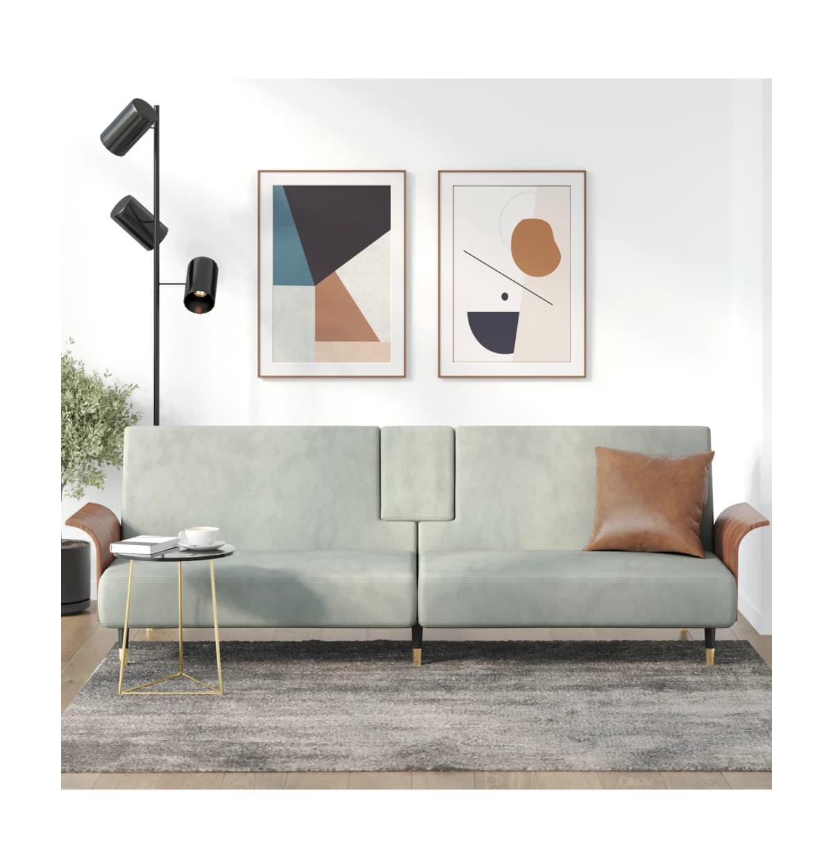 vidaXL Sofa Bed with Cup Holders LightVelvet - Gray