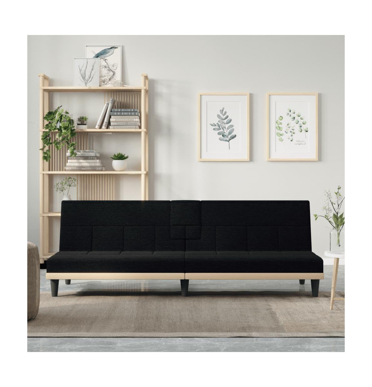 vidaXL Sofa Bed with Cup HoldersFabric - Black