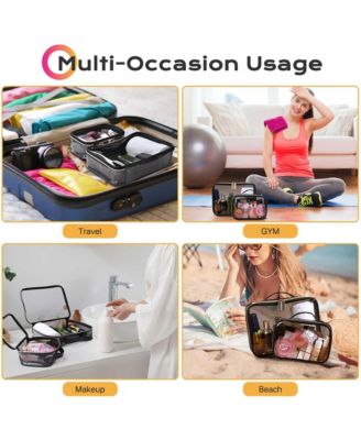 Set of 2 Clear Makeup Bag Cosmetic Organizer Travel Toiletry Pouch Handle Zipper for Makeup Artist Pink