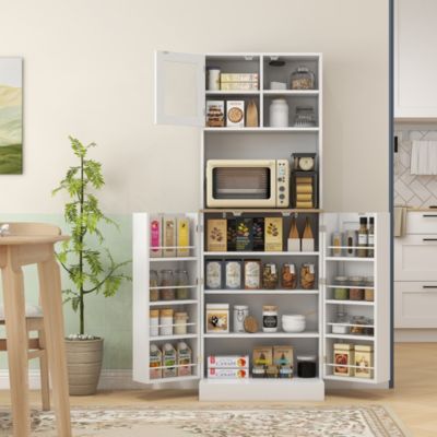 66.5" Kitchen Pantry Storage Cabinet with Microwave Sd,