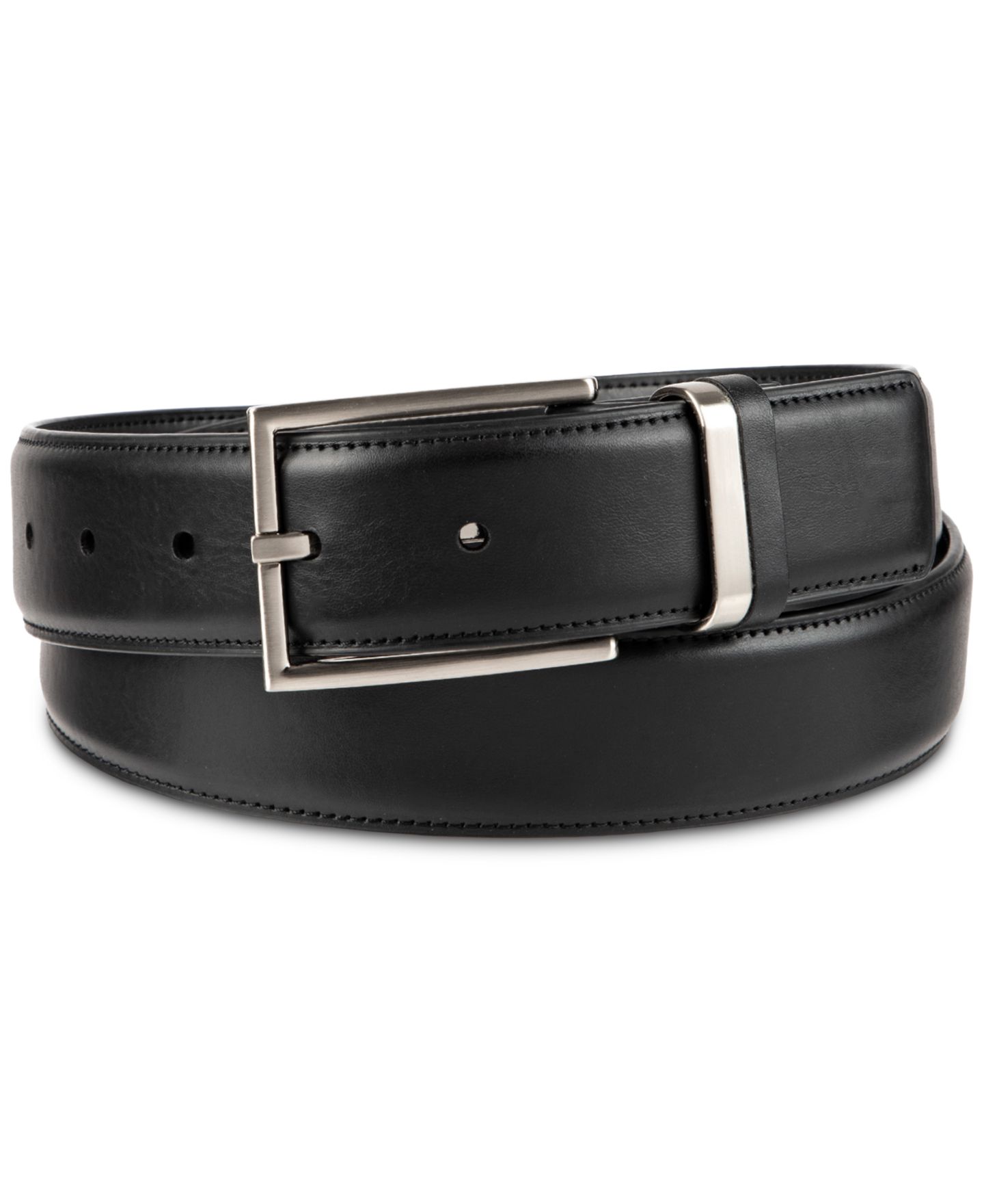 Мужской ремень Alfani Burnished Edge and Metal Loop Dress Belt, цвет: Чёрный — фото 1
