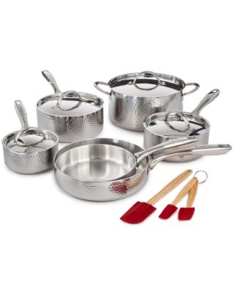 Vintage 13pc Tri-Ply 18/10 Stainless Steel Cookware with Spatulas Set, SS Lids, Hammered