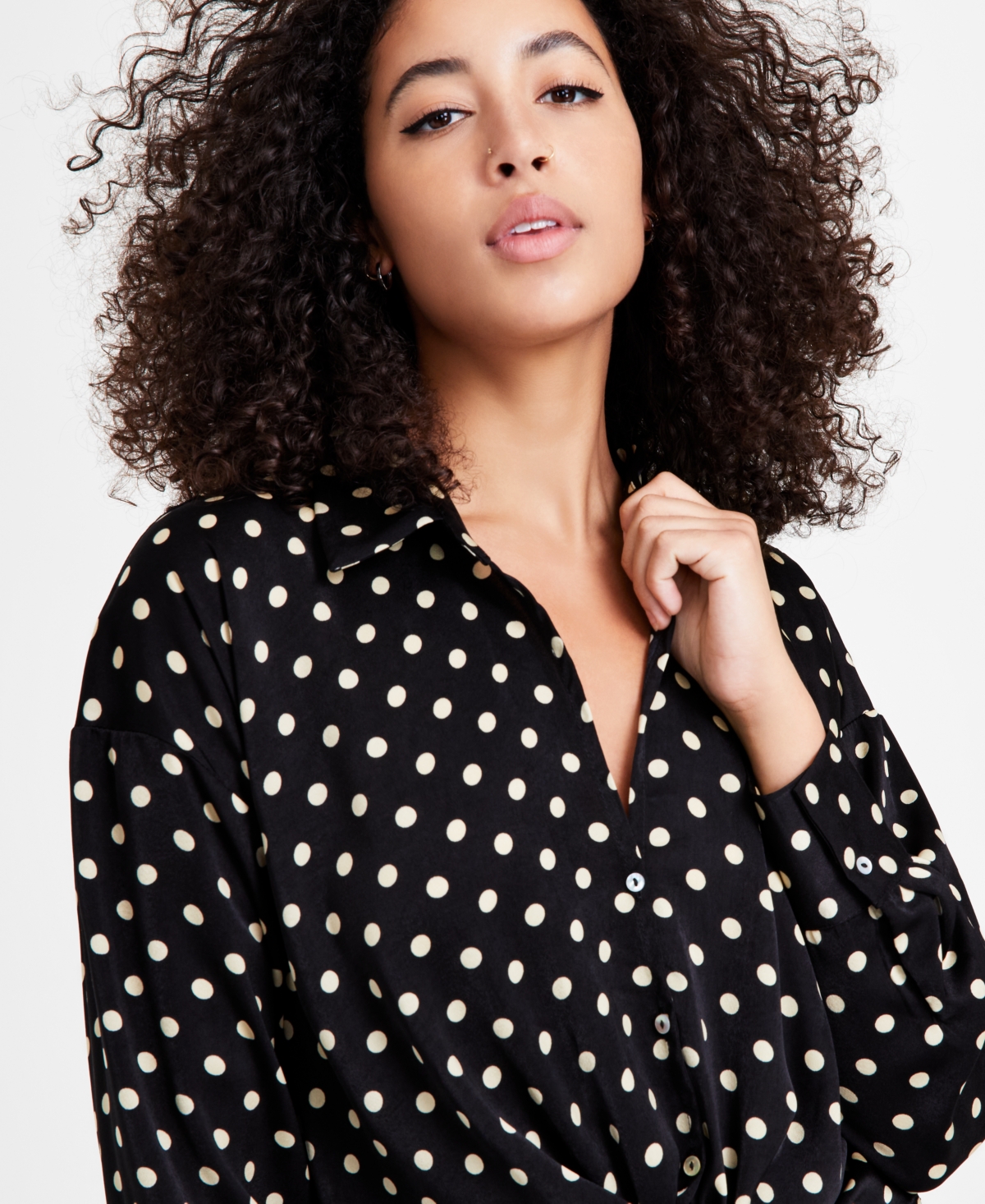 Lucy Paris Women's Rue Dot-Print Tie-Front Blouse - Black-Cream