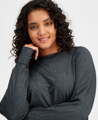 Plus Size Metallic Thumbhole Long-Sleeve Top, Created for Macy's