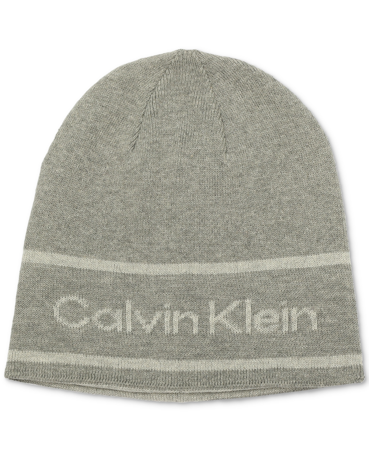Calvin Klein Men's Jacquard Stripe Logo Beanie In Medium Grey