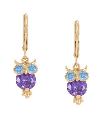Cubic Zirconia Owl Drop Earrings