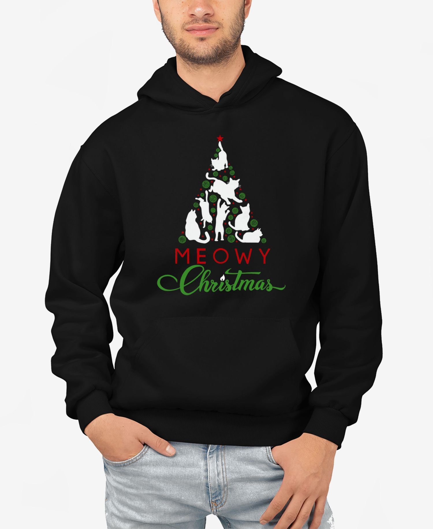 Men's Meowy Christmas Tree Word Art Hooded Sweatshirt