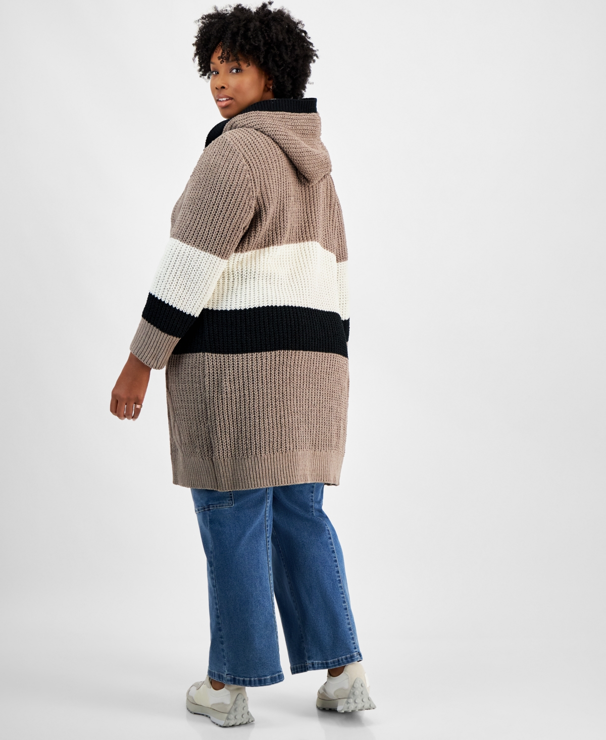Derek Heart Trendy Plus Colorblocked Hooded Cardigan -egr