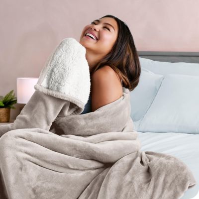 Sherpa Reversible Plush Fleece & Faux Shearling Blanket, Throw