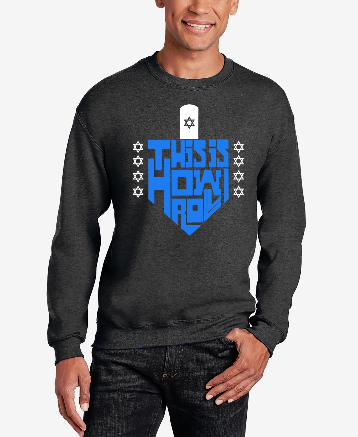 La Pop Art Men's This Is How I Roll Word Art Crewneck Sweatshirt In Dark Grey