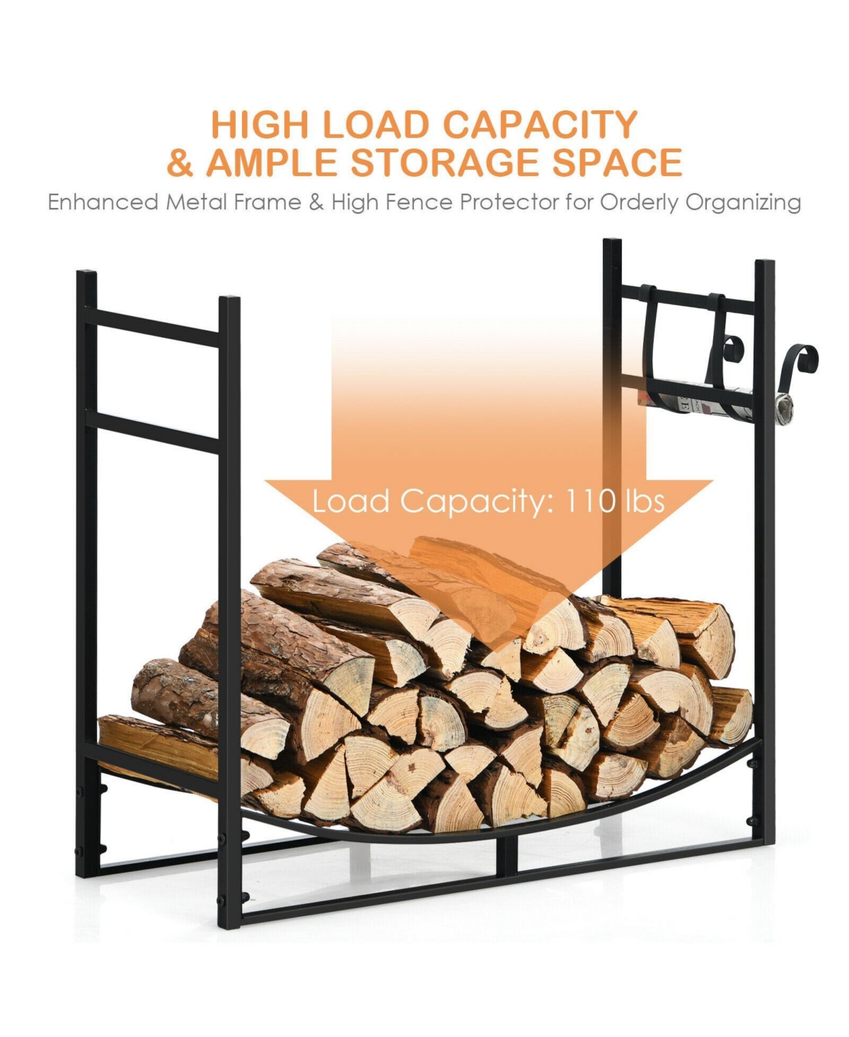 Givimo 33 Inch Firewood Rack with Removable Kindling Holder Steel Fireplace Wood