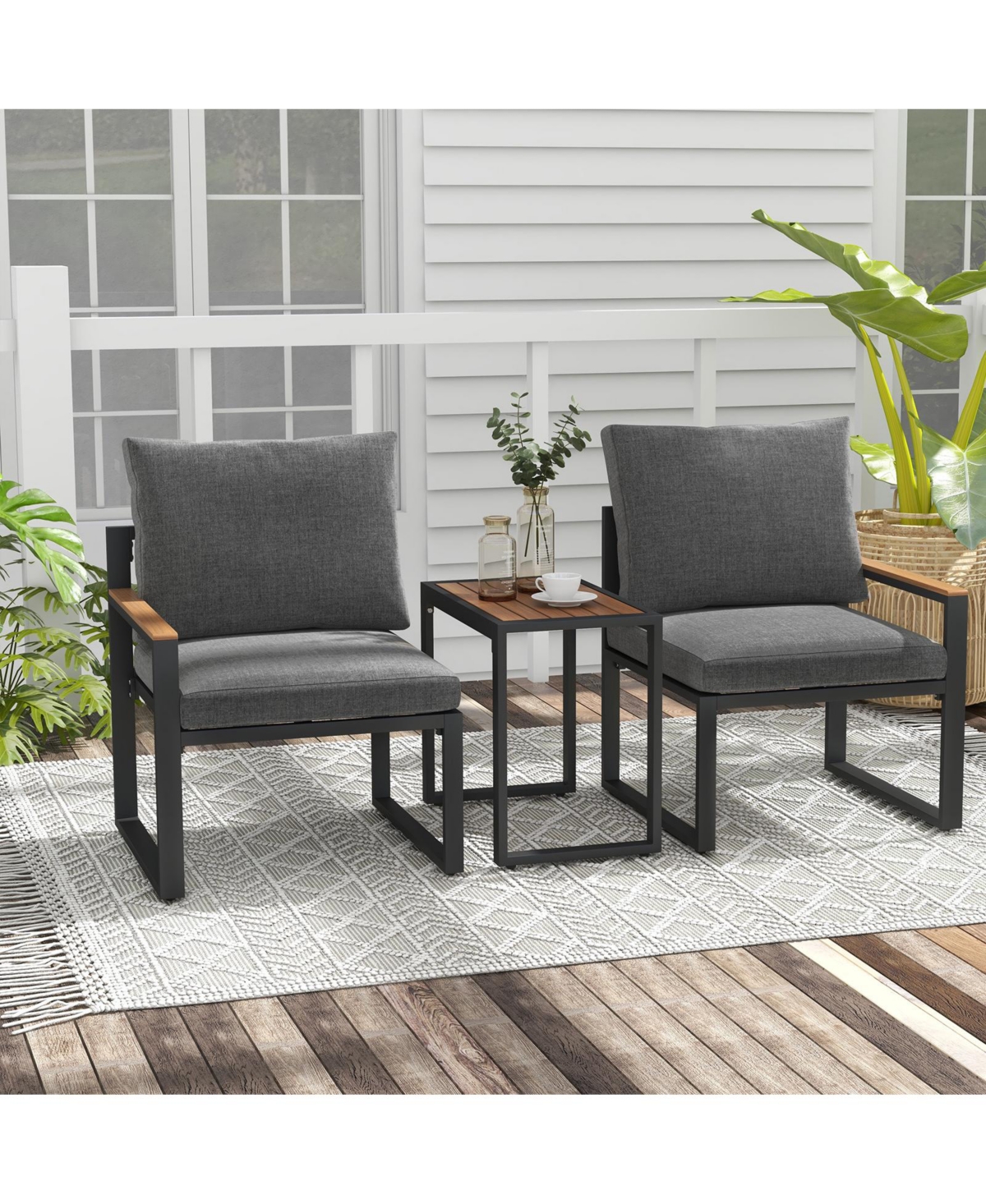 Givimo 3 Pieces Aluminum Frame Weatherproof Outdoor Conversation Set with Soft Cushions-Gray