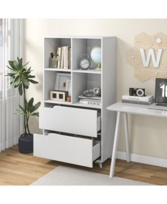 4-Tier Open Bookcase with 2 Drawers and 4 Storage Cubes-White
