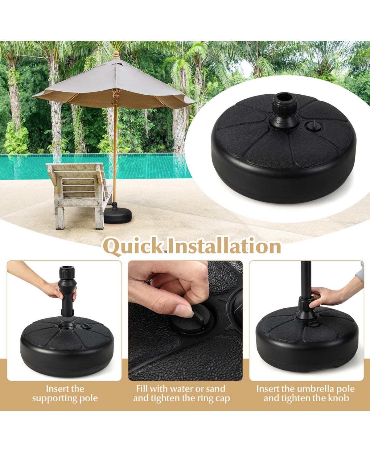 Givimo lbs Fillable Round Umbrella Base Stand for Yard Garden Poolside