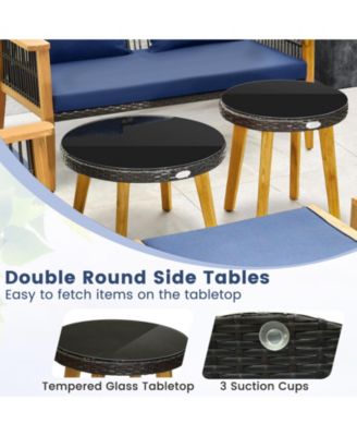 7 Piece Outdoor Conversation Set with Stable Acacia Wood Frame Cozy Seat & Back Cushions-Navy