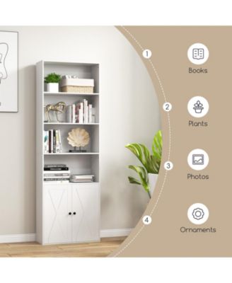 71 Inch Freestanding Bookshelf with 6 Shelves and 2-Door Cabinet-White
