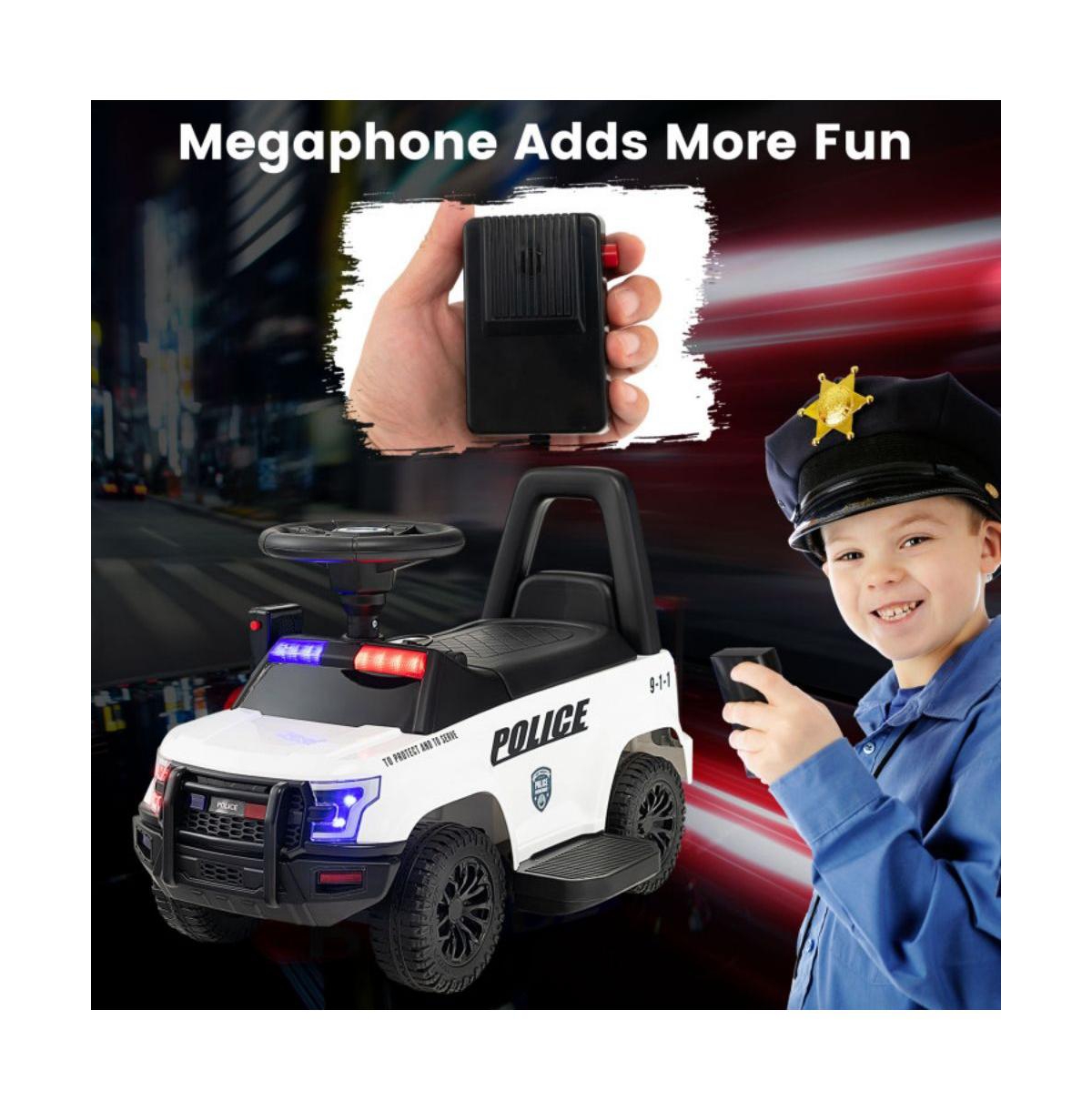 Givimo 6V Kids Ride On Police Car with Real Megaphone and Siren Flashing Lights