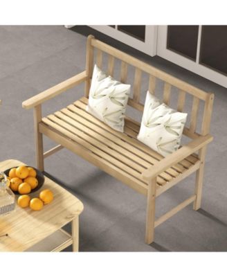 Outdoor Indonesia Teak Wood Garden Bench 2-Person with Backrest and Armrests