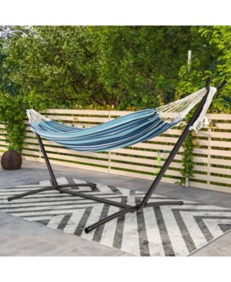 Portable Indoor Outdoor 2-Person Double Hammock Set with Stand and Carrying Cases-Blue