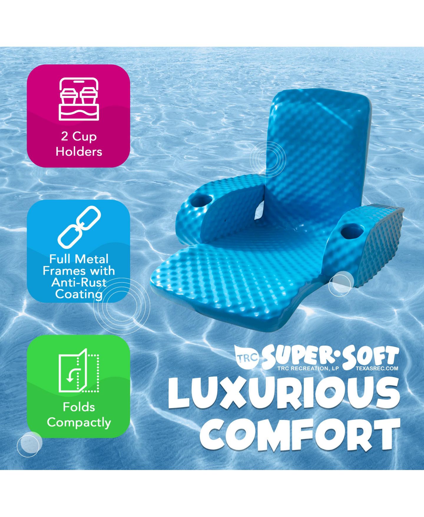 Детская игрушка TRC Recreation Folding Baja Chair Swimming Pool Float Armchair, Marina Blue — фото 7