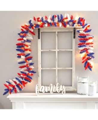 Patriotic Garland with 50 LED Lights for Fourth of July and Memorial Day Decor