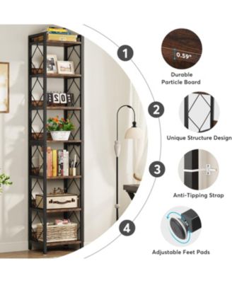 78.7-Inch Extra Tall 7-Tier Narrow Bookshelf Freestanding Corner Storage Organizer for Small Spaces and Home Office
