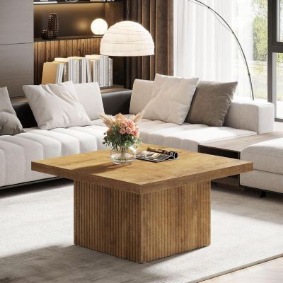 Square Coffee Table, 31.5-Inch Fluted Coffee Table, Yellow