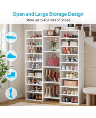 14-Tier Shoe Rack, Freestanding Shoe Shelf, White Wooden Shoe Storage Cabinet with 22 Open Cubbies, 46 Pairs Wide Entryway Shoe Organizer