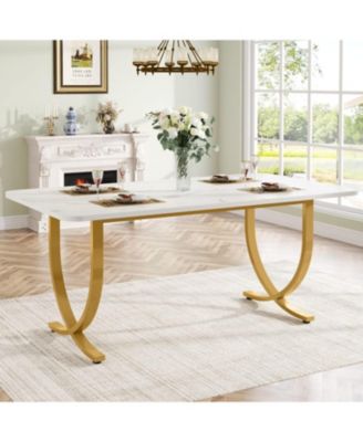 Rectangular Dining Table for 4, 63 Inches Modern Kitchen Table with Faux Marble Table Top and Metal Legs for Dining Room, Kitchen