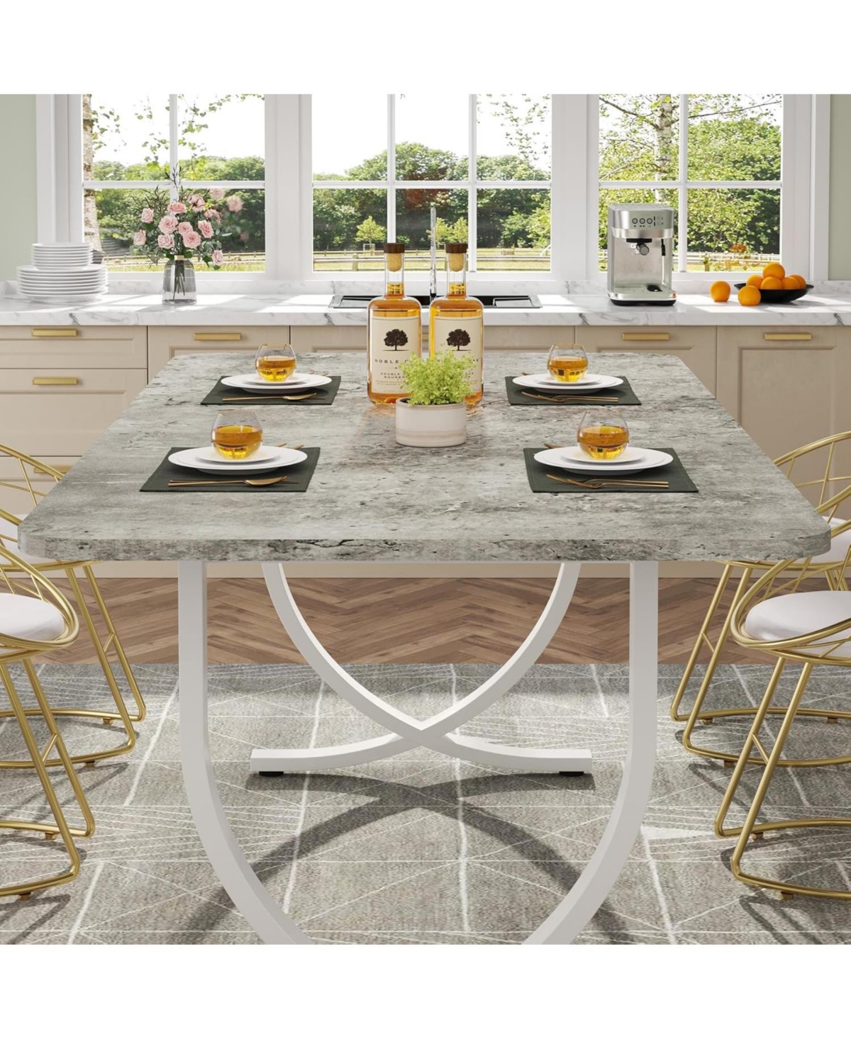 Tribesigns Rectangular Dining Table for 4, Inches Modern Kitchen Table with Faux Marble Table Top and Metal Legs for Dining Room, Kitchen - Grey an