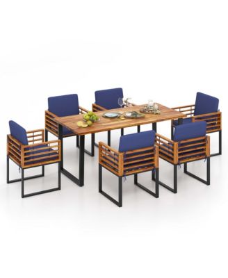 7pcs Patio Acacia Wood Dining Chair & Table Set Heavy-Duty Space-Saving Outdoor