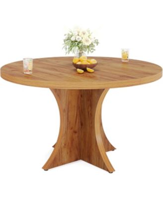 47.24-Inch Wood Farmhouse Kitchen Round Dining Table for 4-6, Small Dinner Table