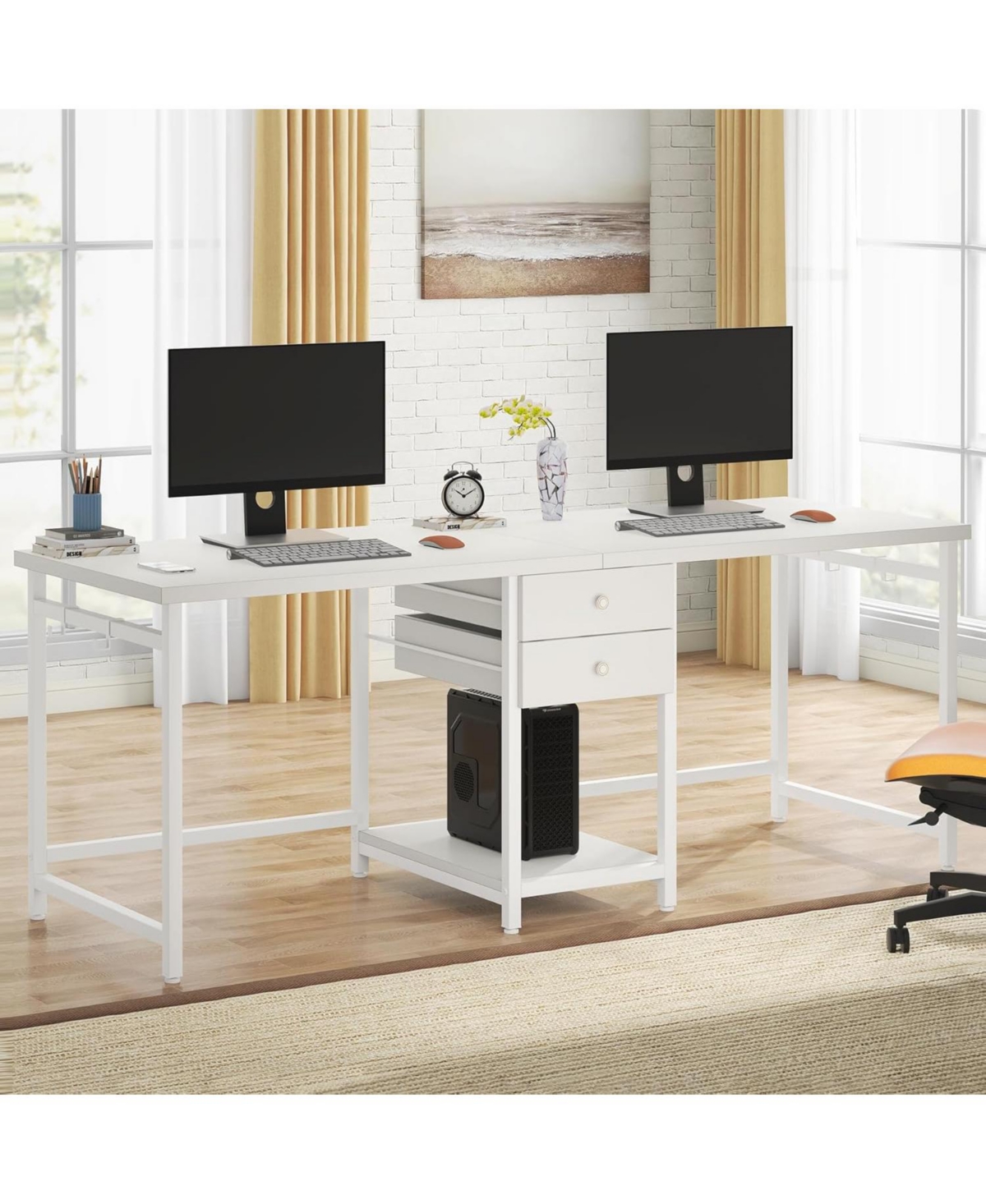 Tribesigns Extra Long Desk, Double Desk with 2 Drawers, Two Person Desk Long Computer Desk with Storage Shelves, Writing Table Study Desk for