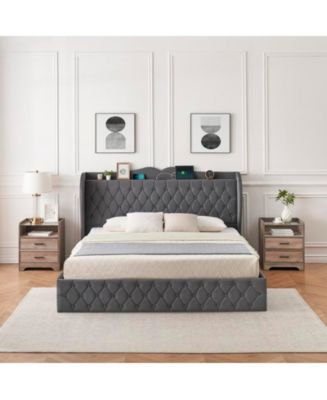 Gaomon Upholstered Velvet Bed Frame with Charging Station and 4 Storage ...