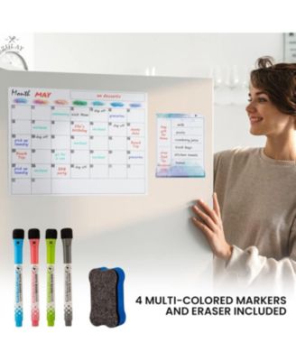 Magnetic Whiteboard Calendar Kit – Includes Notepad, 4 Markers & Eraser for Fridge