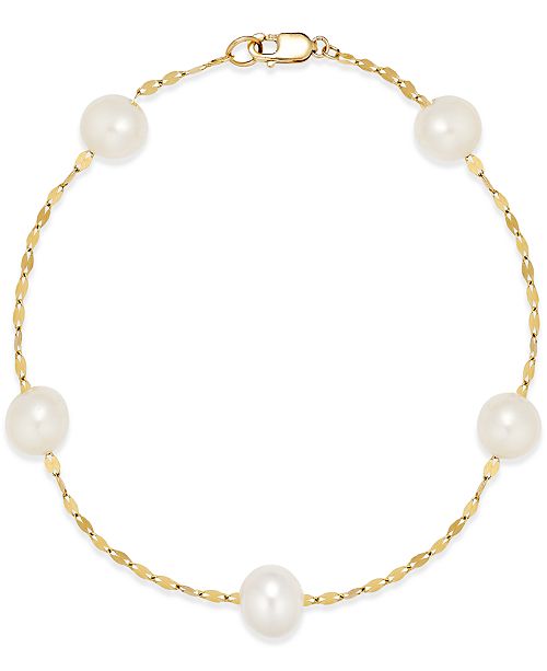 Macy's Cultured Freshwater Pearl (7mm) Station Bracelet in 14k Gold