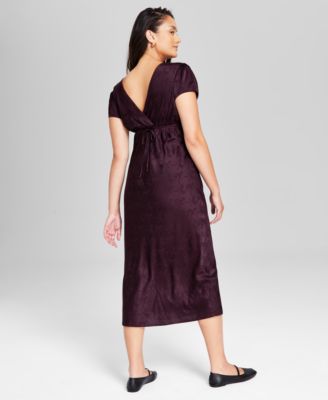 And Now This Women's Satin Bow Print Short-Sleeve V-Neck Midi Dress,  Created for Macy's - Macy's