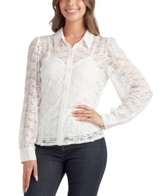 BCX Juniors Long Sleeve Button Front Lace Top Macy s