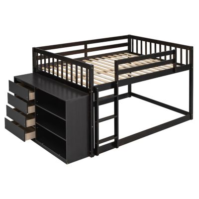  Full-over-Full Bunk Bed with 4 Storage Drawers and 3 Shelves
